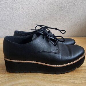 Eileen Fisher Shoes Womens Size 8 Black Leather Platform Lace Up Oxford Loafers